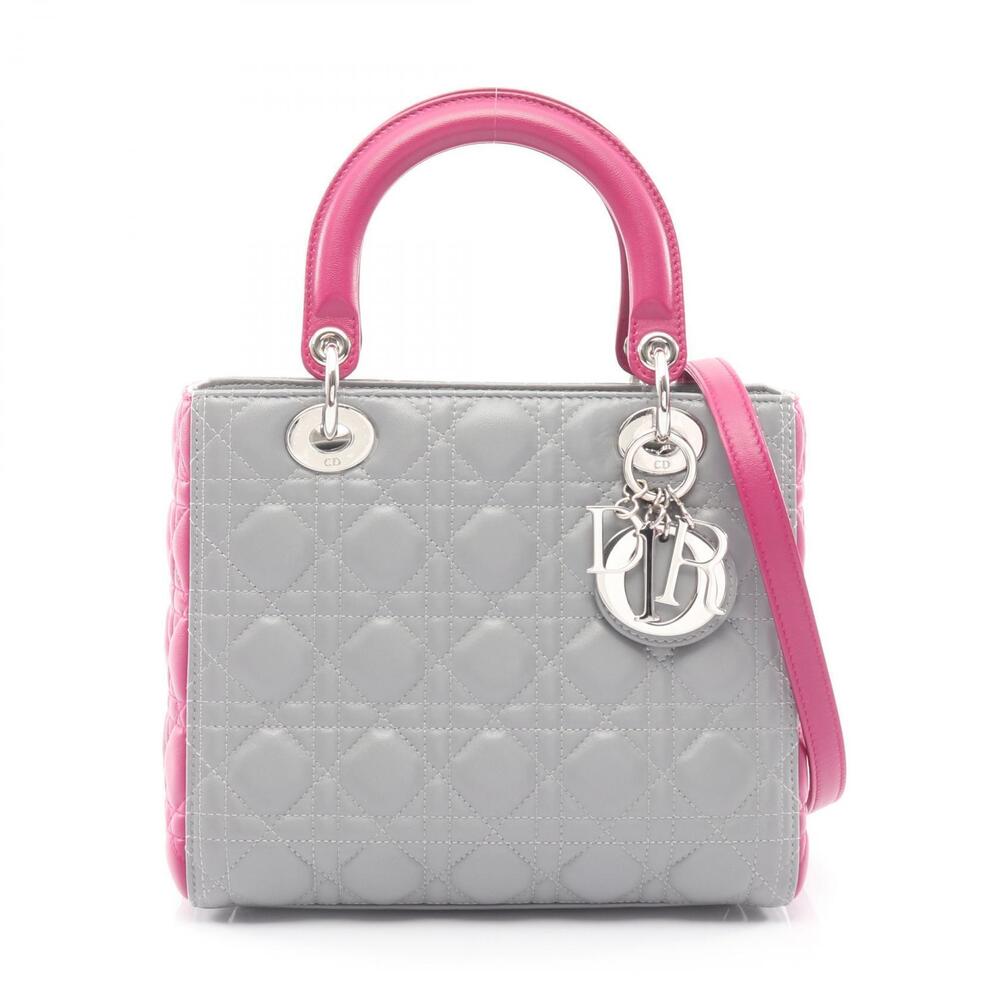 Christian Dior LADY Cannage Handbag Leather Gray Purple